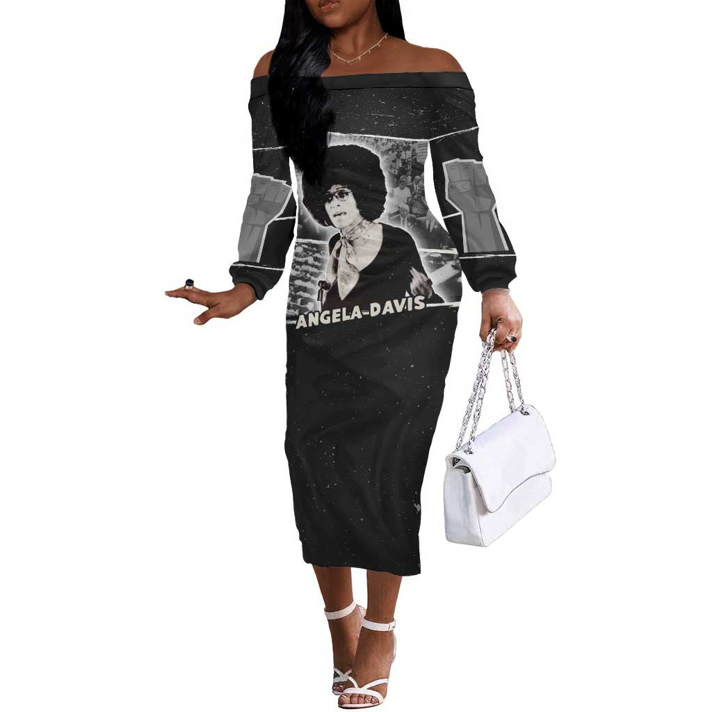 Angela Davis Off The Shoulder Long Sleeve Dress Protest Design Liberating Minds and Society Quote Civil Rights Movement - Wonder Print Shop