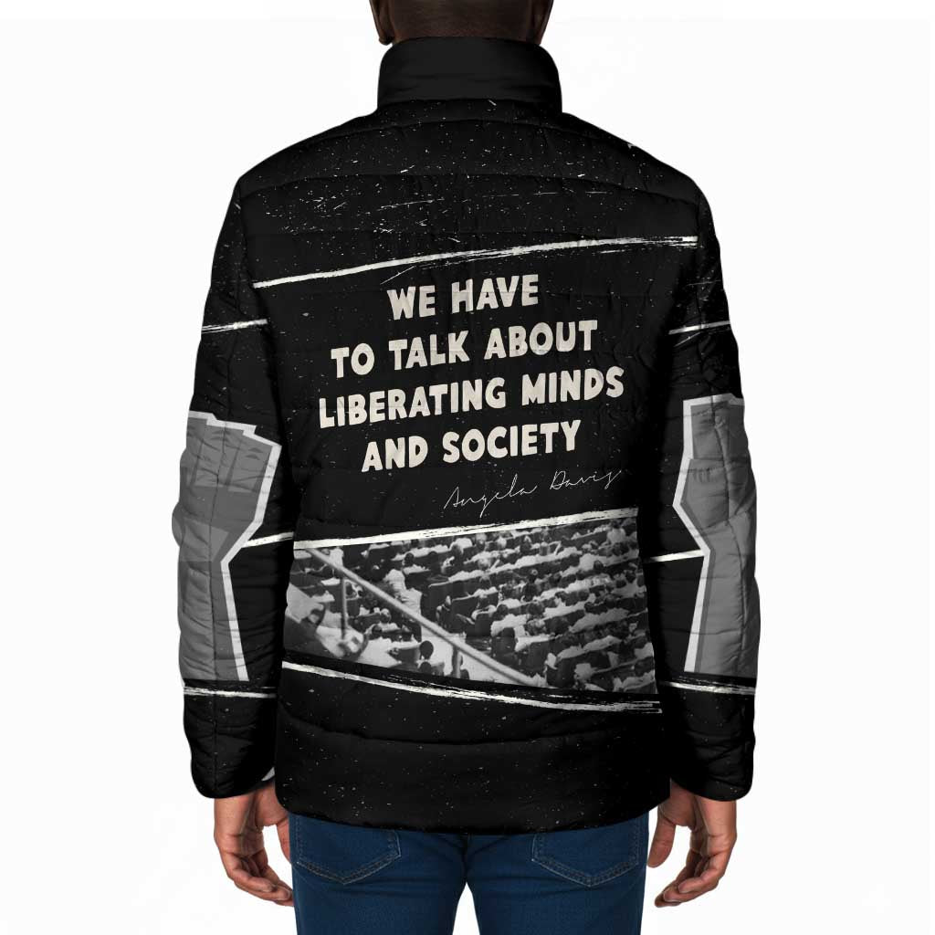 Angela Davis Padded Jacket Protest Design Liberating Minds and Society Quote Civil Rights Movement - Wonder Print Shop