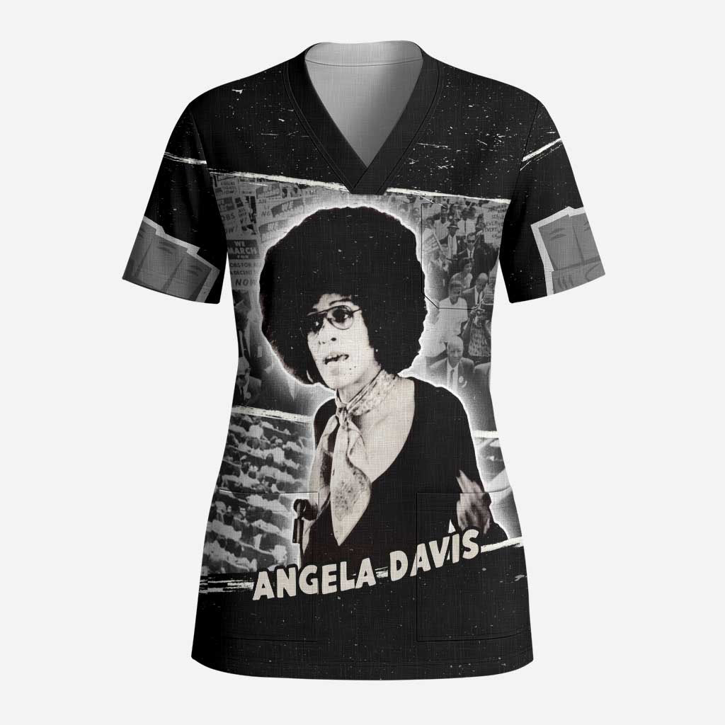 Angela Davis Scrub Top Protest Design Liberating Minds and Society Quote Civil Rights Movement - Wonder Print Shop