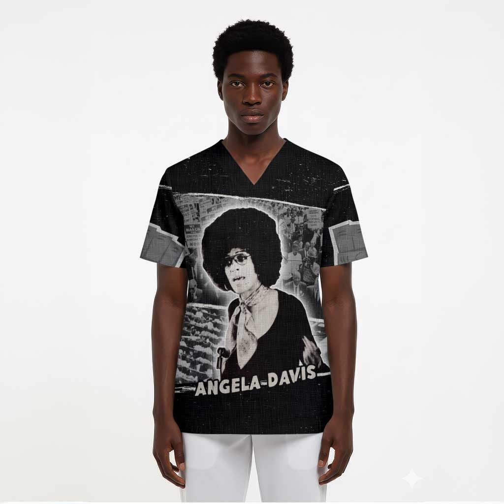 Angela Davis Scrub Top Protest Design Liberating Minds and Society Quote Civil Rights Movement - Wonder Print Shop