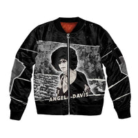 Angela Davis Sleeve Zip Bomber Jacket Protest Design Liberating Minds and Society Quote Civil Rights Movement - Wonder Print Shop