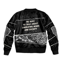 Angela Davis Sleeve Zip Bomber Jacket Protest Design Liberating Minds and Society Quote Civil Rights Movement - Wonder Print Shop