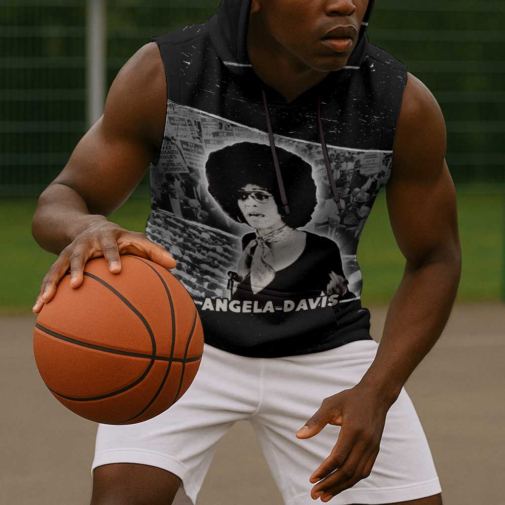 Angela Davis Sleeveless Hoodie Protest Design Liberating Minds and Society Quote Civil Rights Movement - Wonder Print Shop