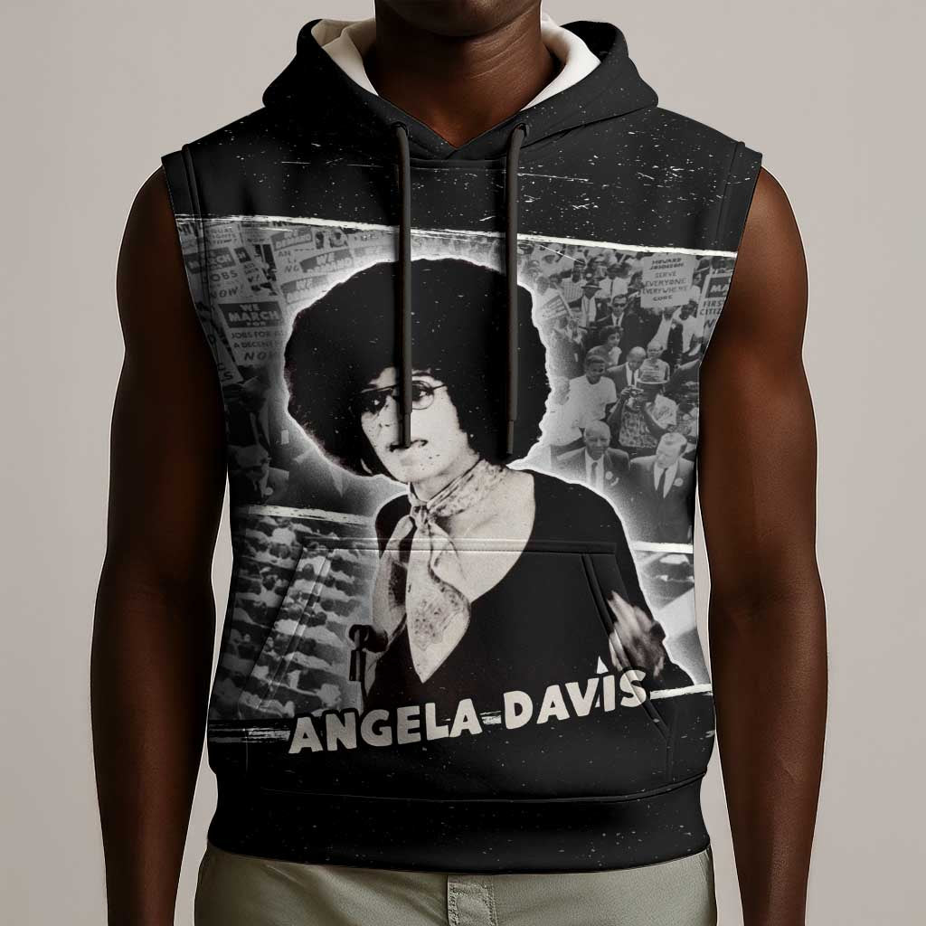 Angela Davis Sleeveless Hoodie Protest Design Liberating Minds and Society Quote Civil Rights Movement - Wonder Print Shop