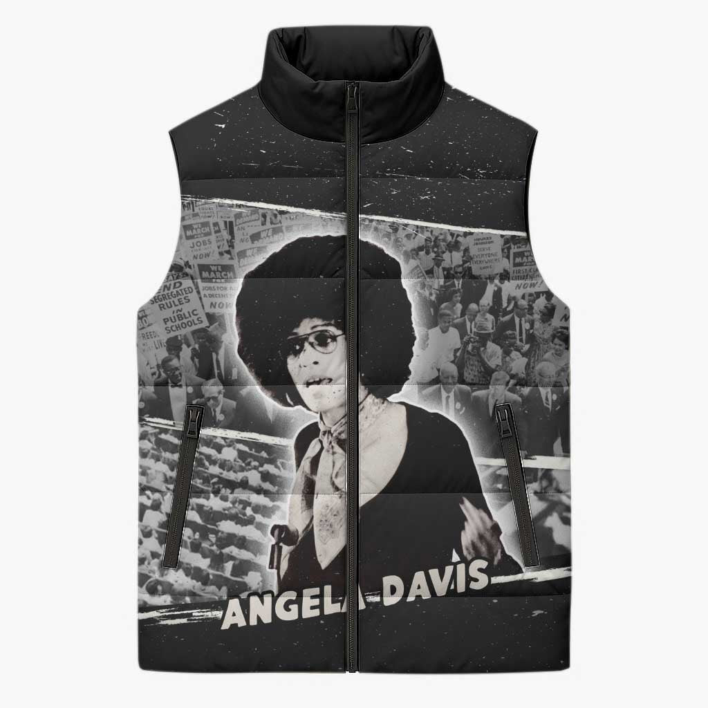 Angela Davis Sleeveless Puffer Jacket Protest Design Liberating Minds and Society Quote Civil Rights Movement - Wonder Print Shop