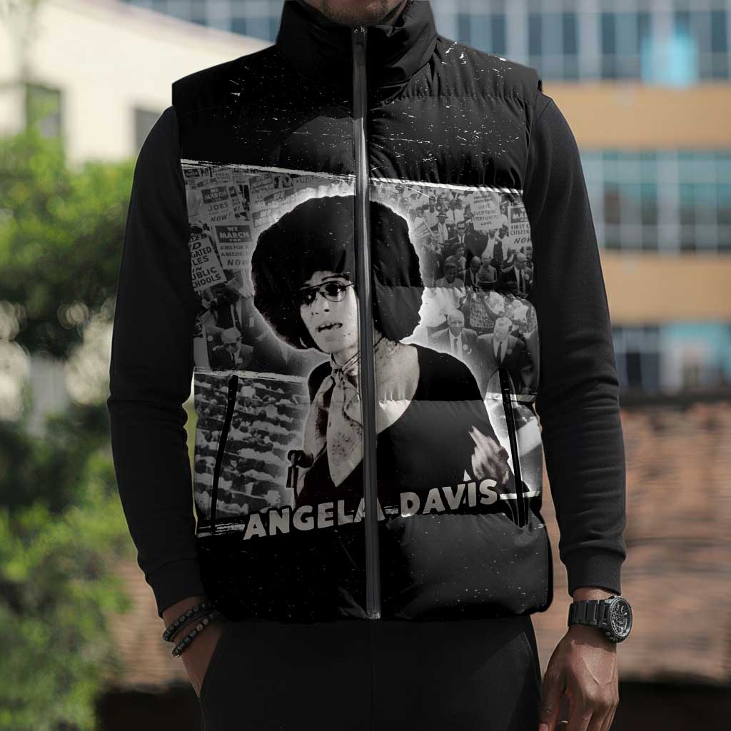 Angela Davis Sleeveless Puffer Jacket Protest Design Liberating Minds and Society Quote Civil Rights Movement - Wonder Print Shop