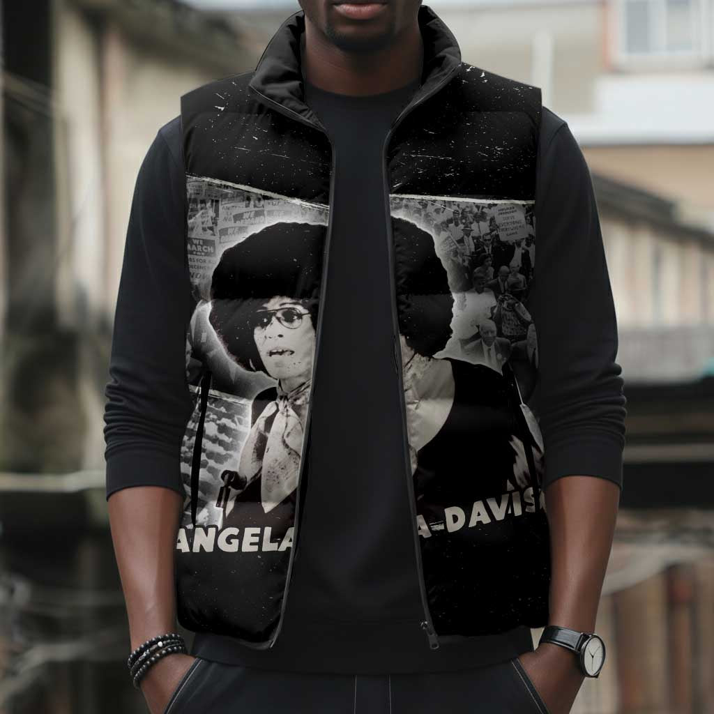 Angela Davis Sleeveless Puffer Jacket Protest Design Liberating Minds and Society Quote Civil Rights Movement - Wonder Print Shop