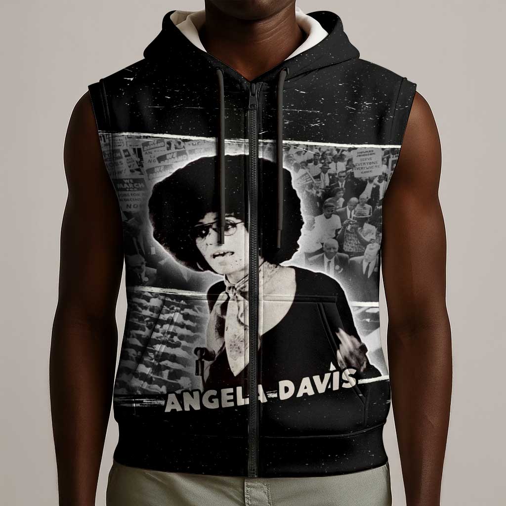 Angela Davis Sleeveless Zip Hoodie Protest Design Liberating Minds and Society Quote Civil Rights Movement - Wonder Print Shop
