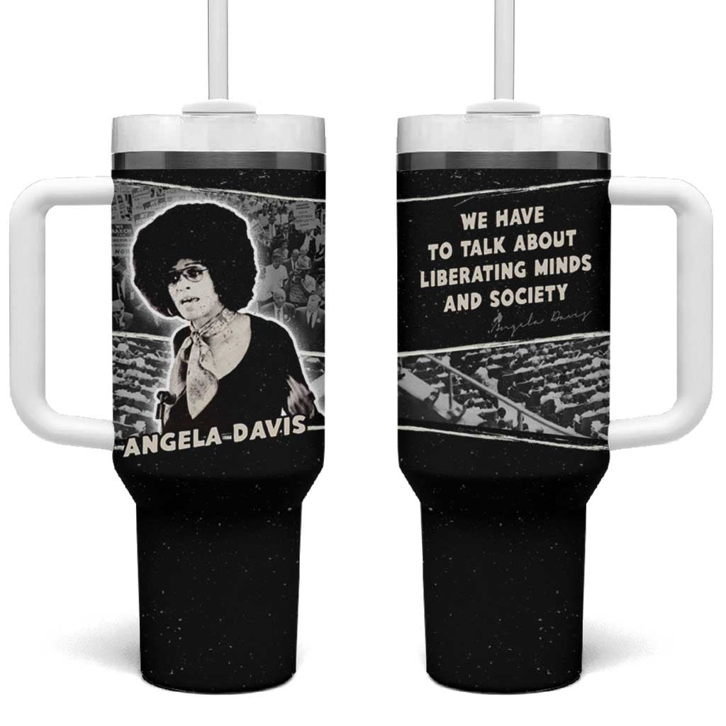 Angela Davis Tumbler With Handle Protest Design Liberating Minds and Society Quote Civil Rights Movement - Wonder Print Shop