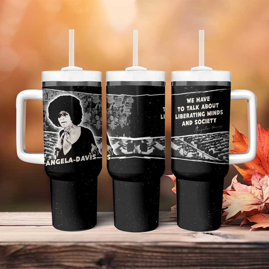 Angela Davis Tumbler With Handle Protest Design Liberating Minds and Society Quote Civil Rights Movement - Wonder Print Shop