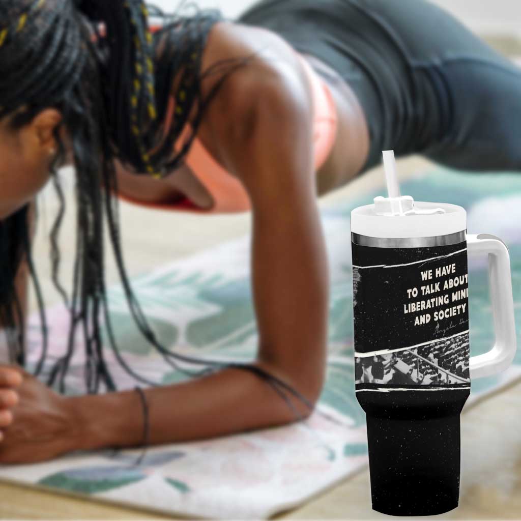 Angela Davis Tumbler With Handle Protest Design Liberating Minds and Society Quote Civil Rights Movement - Wonder Print Shop