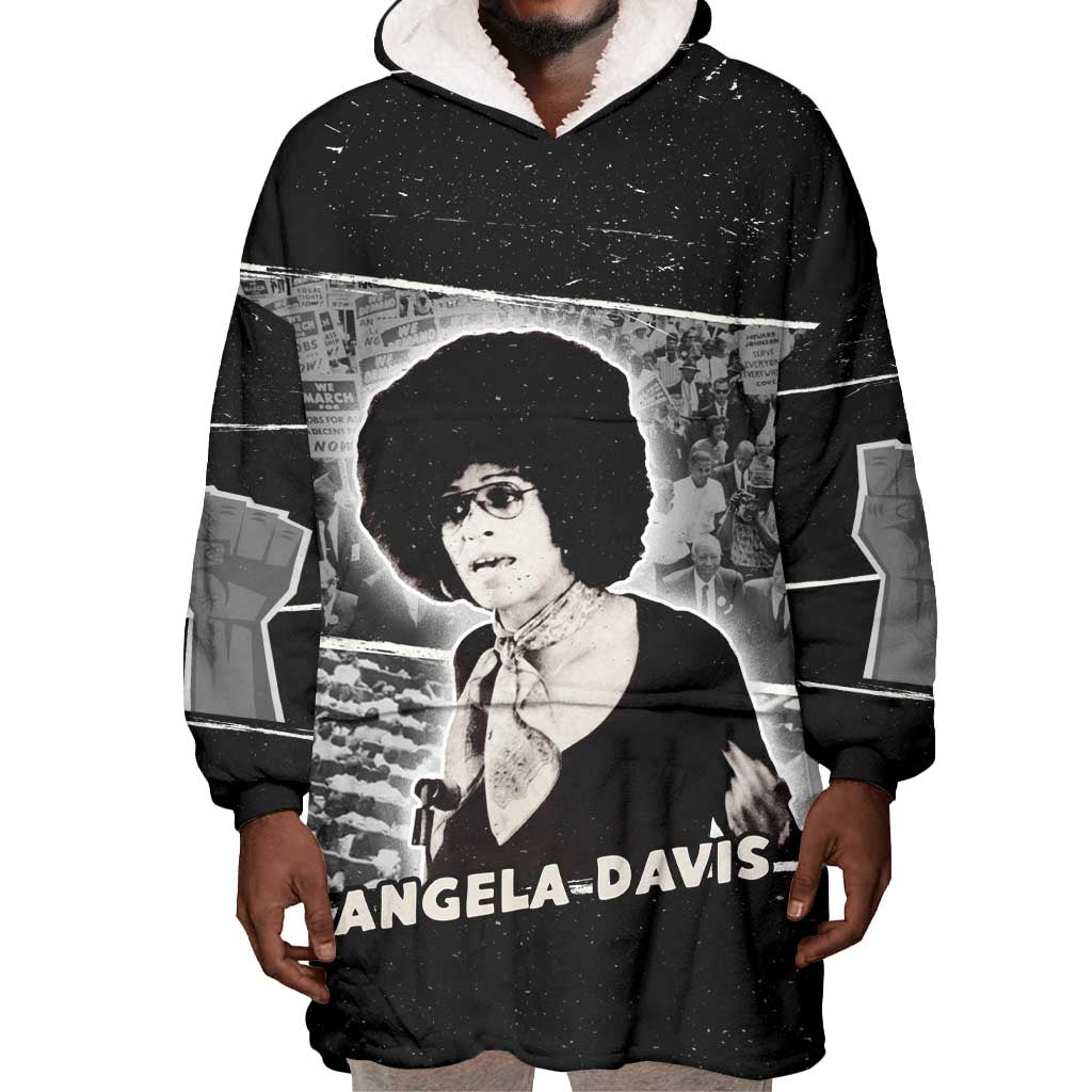 Angela Davis Wearable Blanket Hoodie Protest Design Liberating Minds and Society Quote Civil Rights Movement - Wonder Print Shop