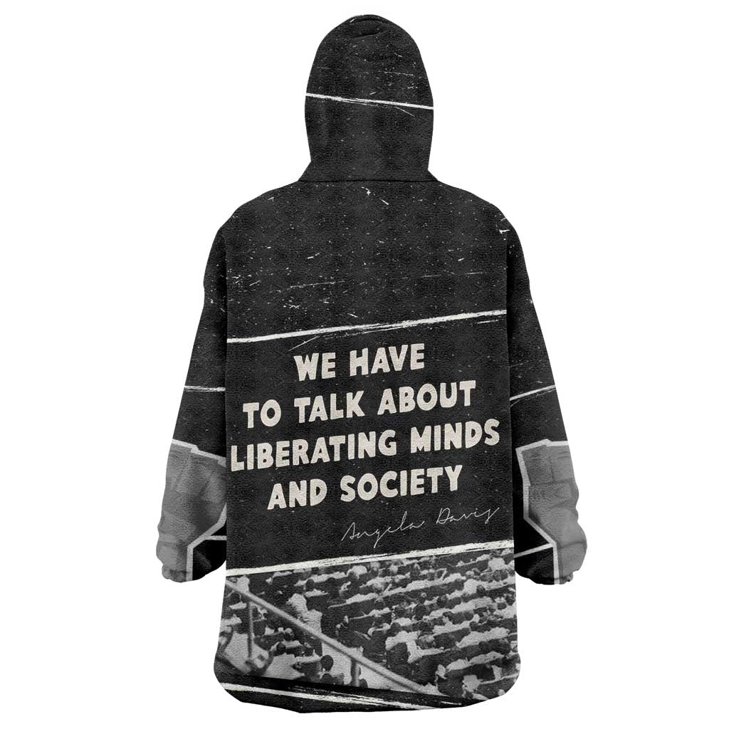 Angela Davis Wearable Blanket Hoodie Protest Design Liberating Minds and Society Quote Civil Rights Movement - Wonder Print Shop