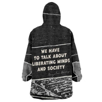 Angela Davis Wearable Blanket Hoodie Protest Design Liberating Minds and Society Quote Civil Rights Movement - Wonder Print Shop
