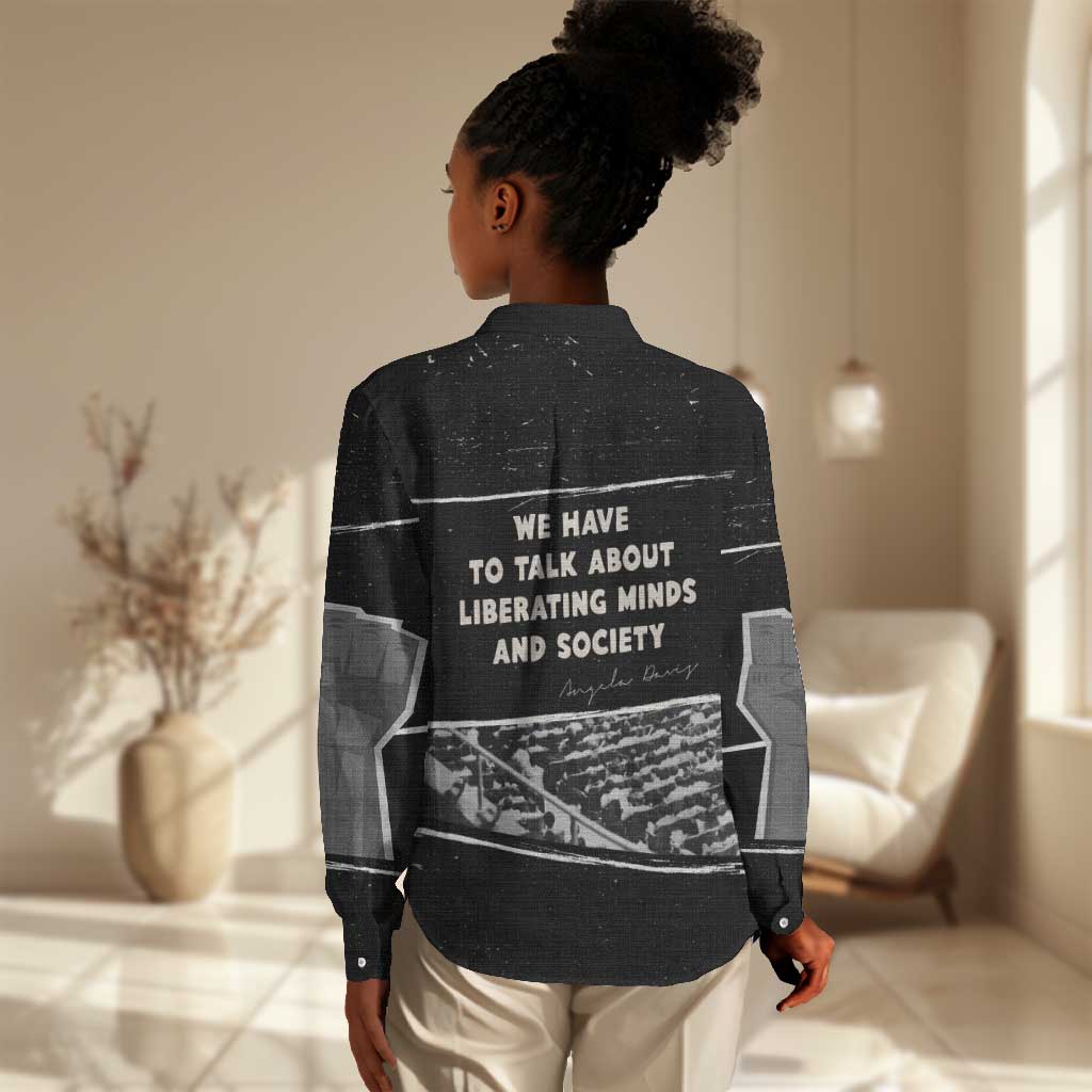 Angela Davis Women Casual Shirt Protest Design Liberating Minds and Society Quote Civil Rights Movement - Wonder Print Shop