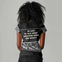 Angela Davis Women V-Neck T-Shirt Protest Design Liberating Minds and Society Quote Civil Rights Movement TS04