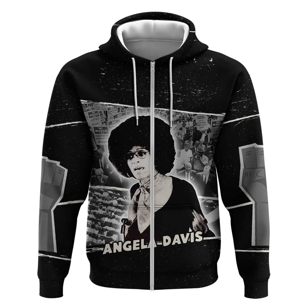 Angela Davis Zip Hoodie Protest Design Liberating Minds and Society Quote Civil Rights Movement - Wonder Print Shop