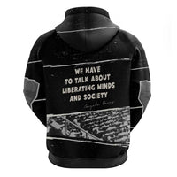 Angela Davis Zip Hoodie Protest Design Liberating Minds and Society Quote Civil Rights Movement - Wonder Print Shop