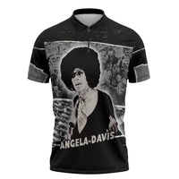 Angela Davis Zipper Polo Shirt Protest Design Liberating Minds and Society Quote Civil Rights Movement - Wonder Print Shop