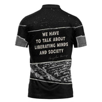 Angela Davis Zipper Polo Shirt Protest Design Liberating Minds and Society Quote Civil Rights Movement - Wonder Print Shop