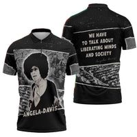 Angela Davis Zipper Polo Shirt Protest Design Liberating Minds and Society Quote Civil Rights Movement - Wonder Print Shop