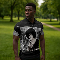Angela Davis Zipper Polo Shirt Protest Design Liberating Minds and Society Quote Civil Rights Movement - Wonder Print Shop
