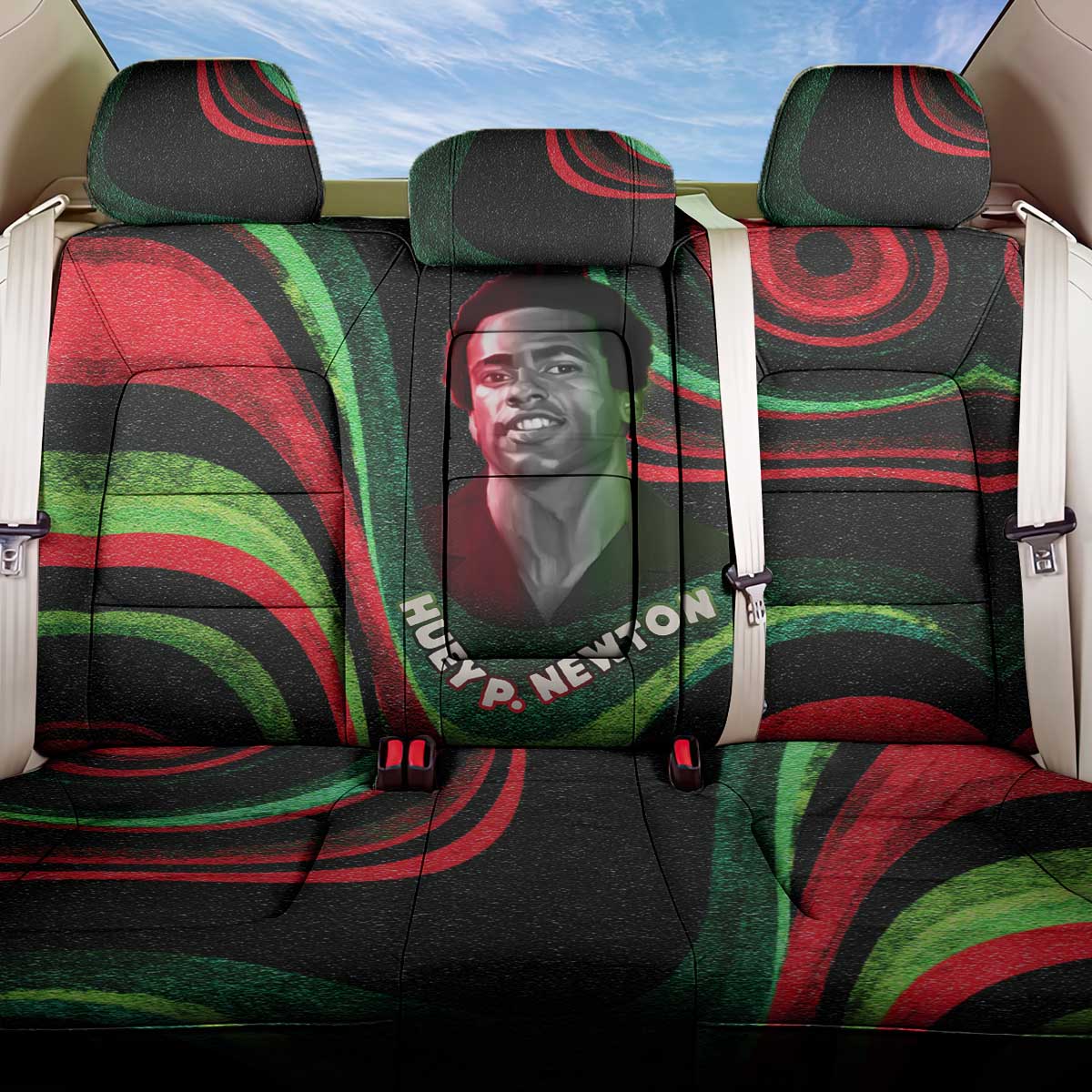 Huey P. Newton Back Car Seat Cover Swirl Design Black Panther Party Symbol Revolutionary Tribute - Wonder Print Shop