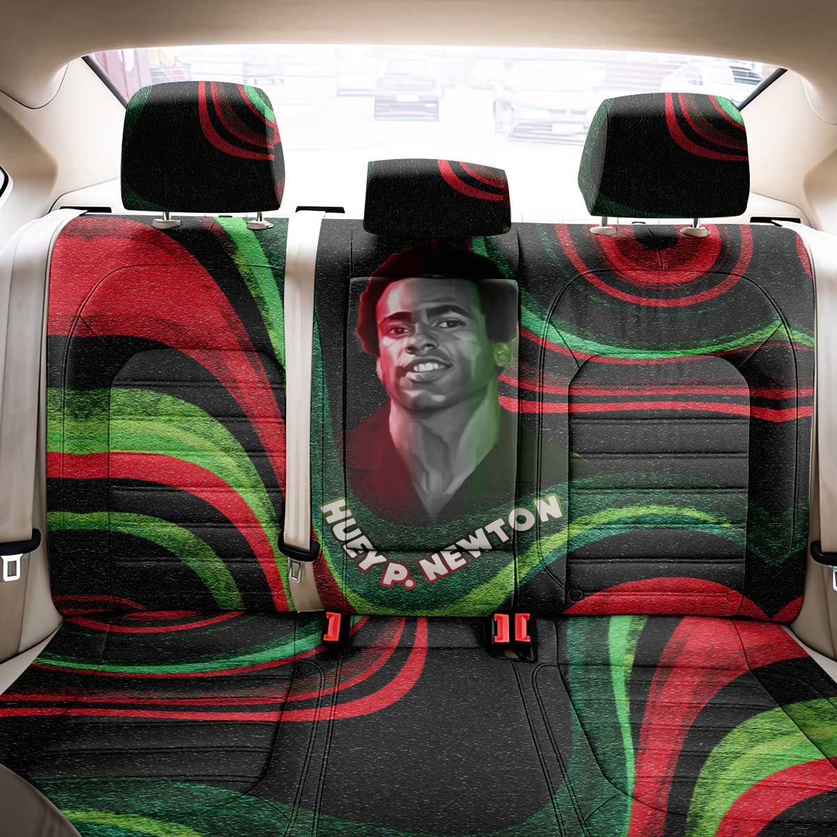 Huey P. Newton Back Car Seat Cover Swirl Design Black Panther Party Symbol Revolutionary Tribute - Wonder Print Shop
