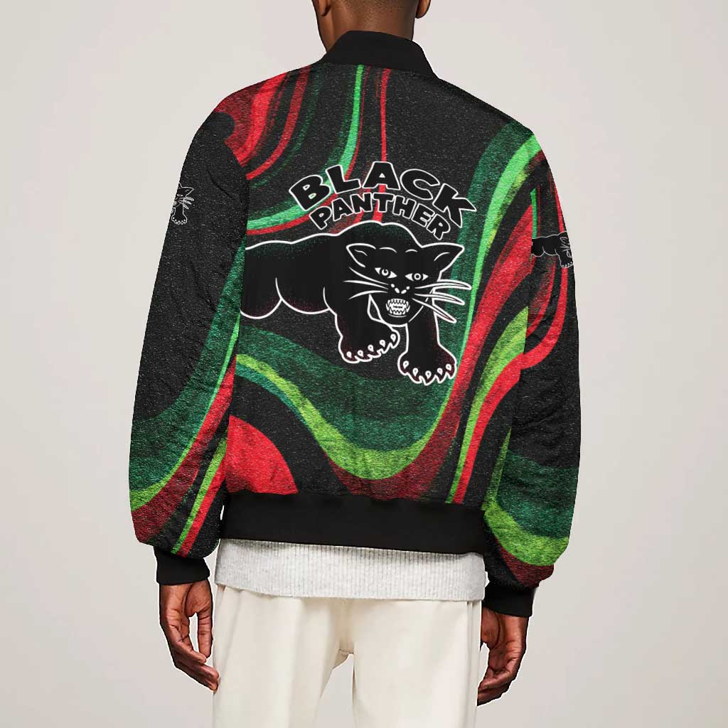 Huey P. Newton Bomber Jacket Swirl Design Black Panther Party Symbol Revolutionary Tribute - Wonder Print Shop