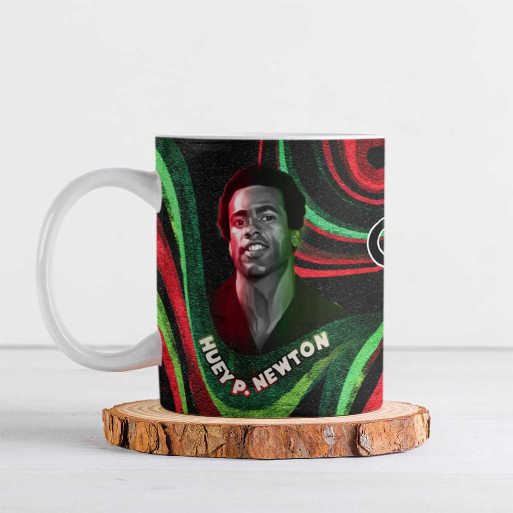 Huey P. Newton Ceramic Mug Swirl Design Black Panther Party Symbol Revolutionary Tribute - Wonder Print Shop