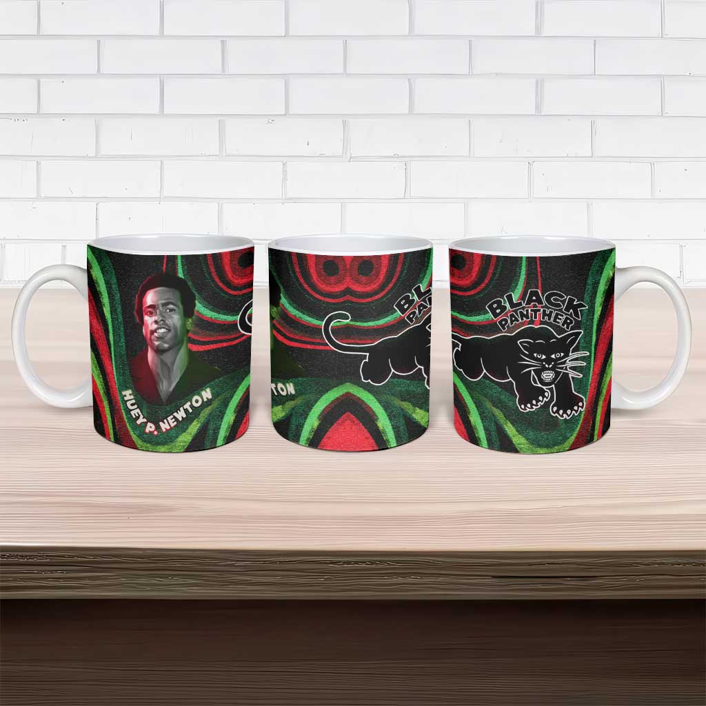 Huey P. Newton Ceramic Mug Swirl Design Black Panther Party Symbol Revolutionary Tribute - Wonder Print Shop