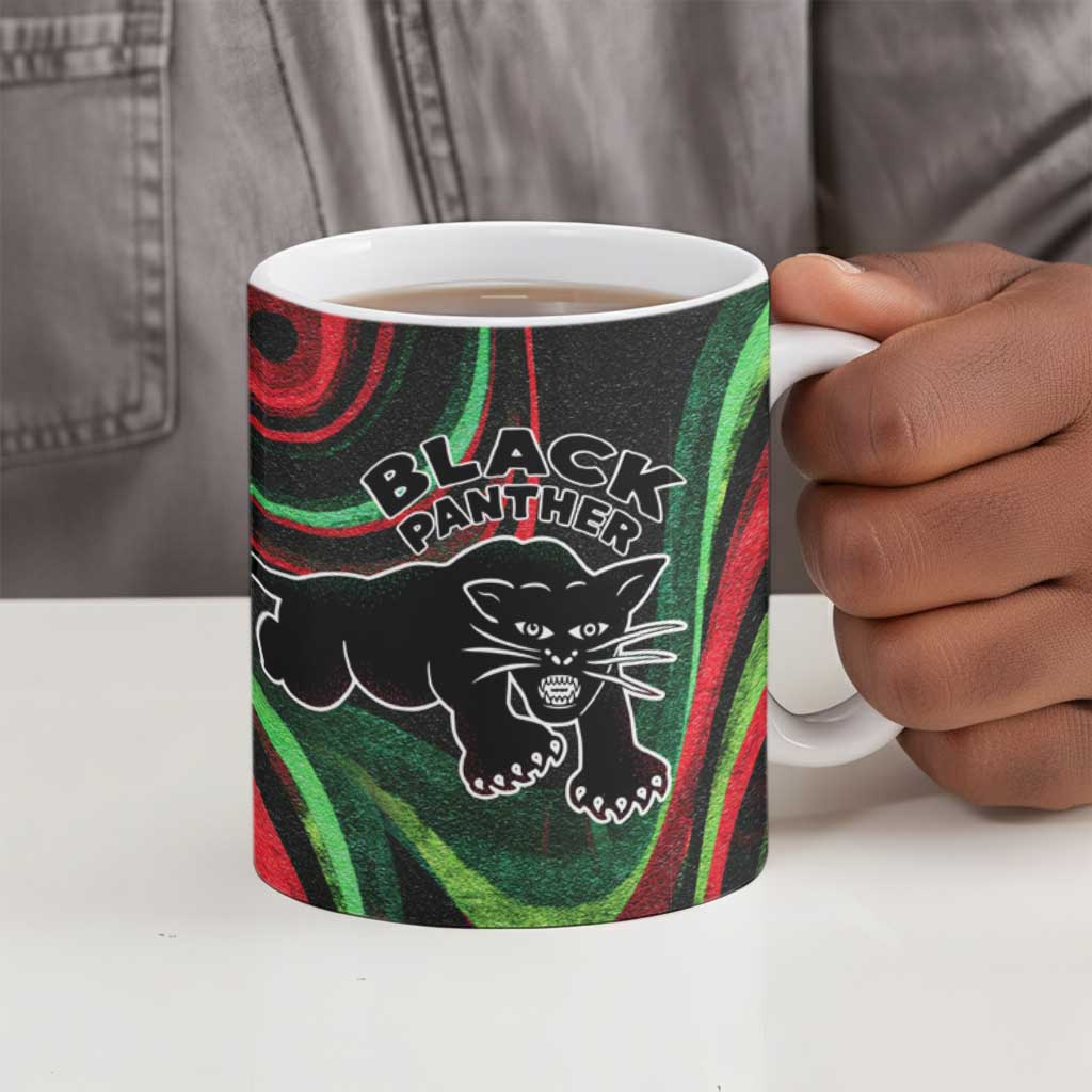 Huey P. Newton Ceramic Mug Swirl Design Black Panther Party Symbol Revolutionary Tribute - Wonder Print Shop