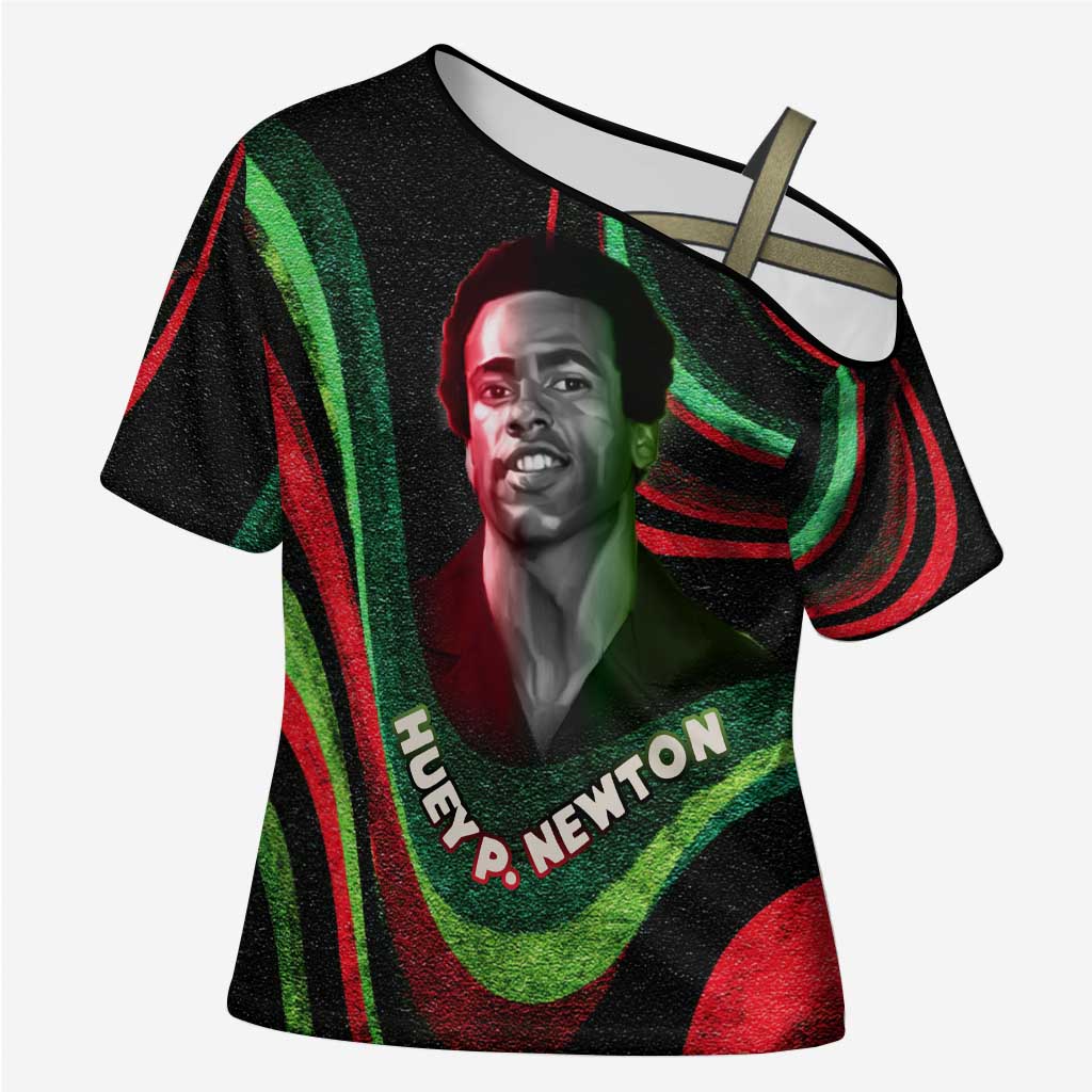 Huey P. Newton Cross Shoulder Shirt Swirl Design Black Panther Party Symbol Revolutionary Tribute - Wonder Print Shop