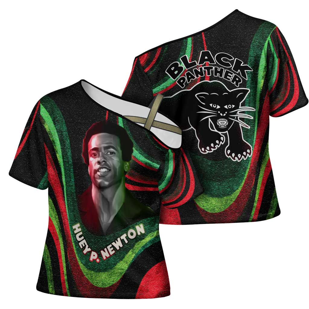 Huey P. Newton Cross Shoulder Shirt Swirl Design Black Panther Party Symbol Revolutionary Tribute - Wonder Print Shop