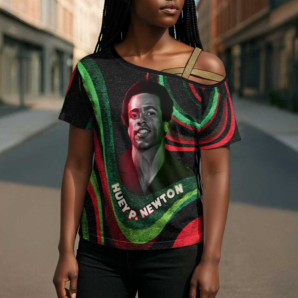 Huey P. Newton Cross Shoulder Shirt Swirl Design Black Panther Party Symbol Revolutionary Tribute - Wonder Print Shop