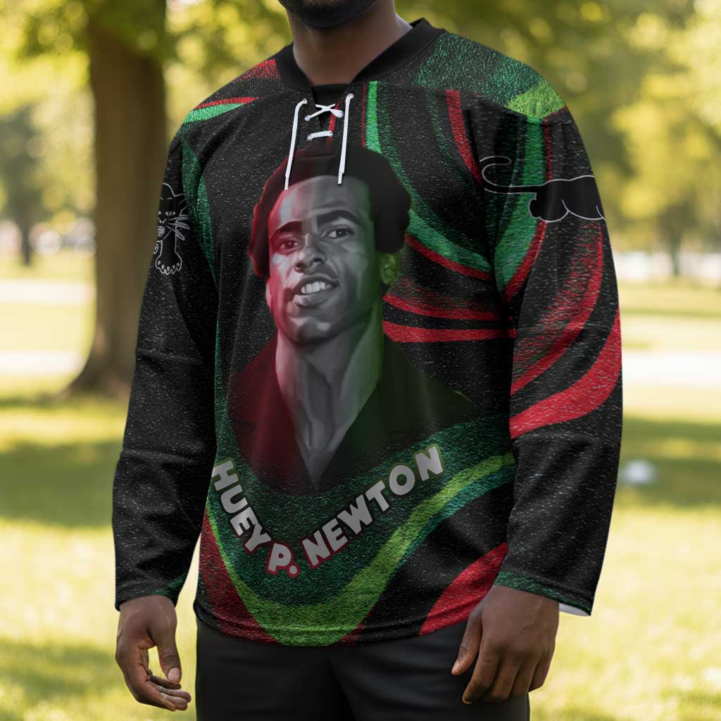 Huey P. Newton Hockey Jersey Swirl Design Black Panther Party Symbol Revolutionary Tribute - Wonder Print Shop