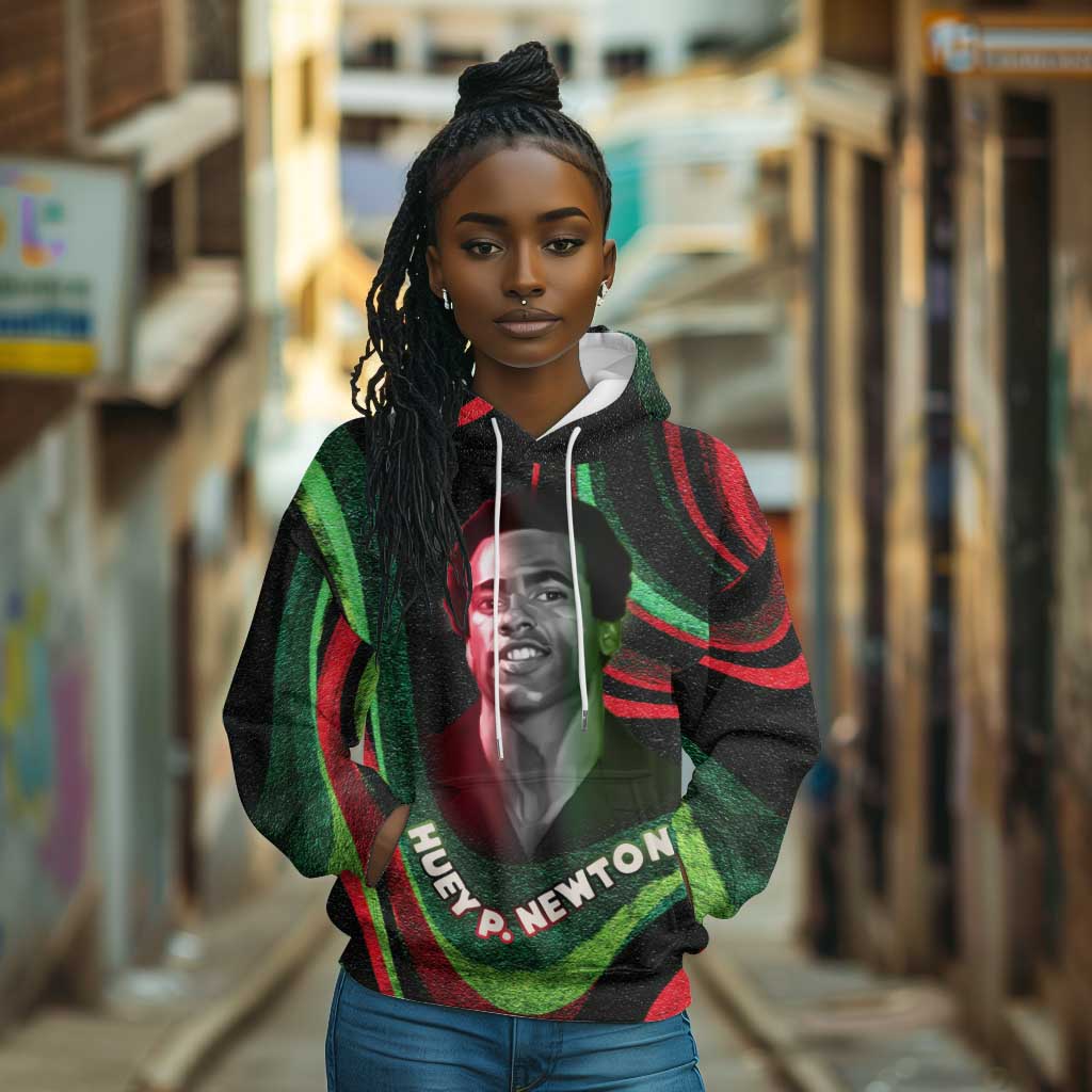Huey P. Newton Hoodie Swirl Design Black Panther Party Symbol Revolutionary Tribute - Wonder Print Shop