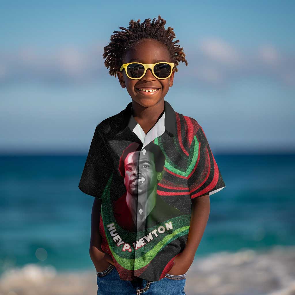 Huey P. Newton Kid Hawaiian Shirt Swirl Design Black Panther Party Symbol Revolutionary Tribute TS04