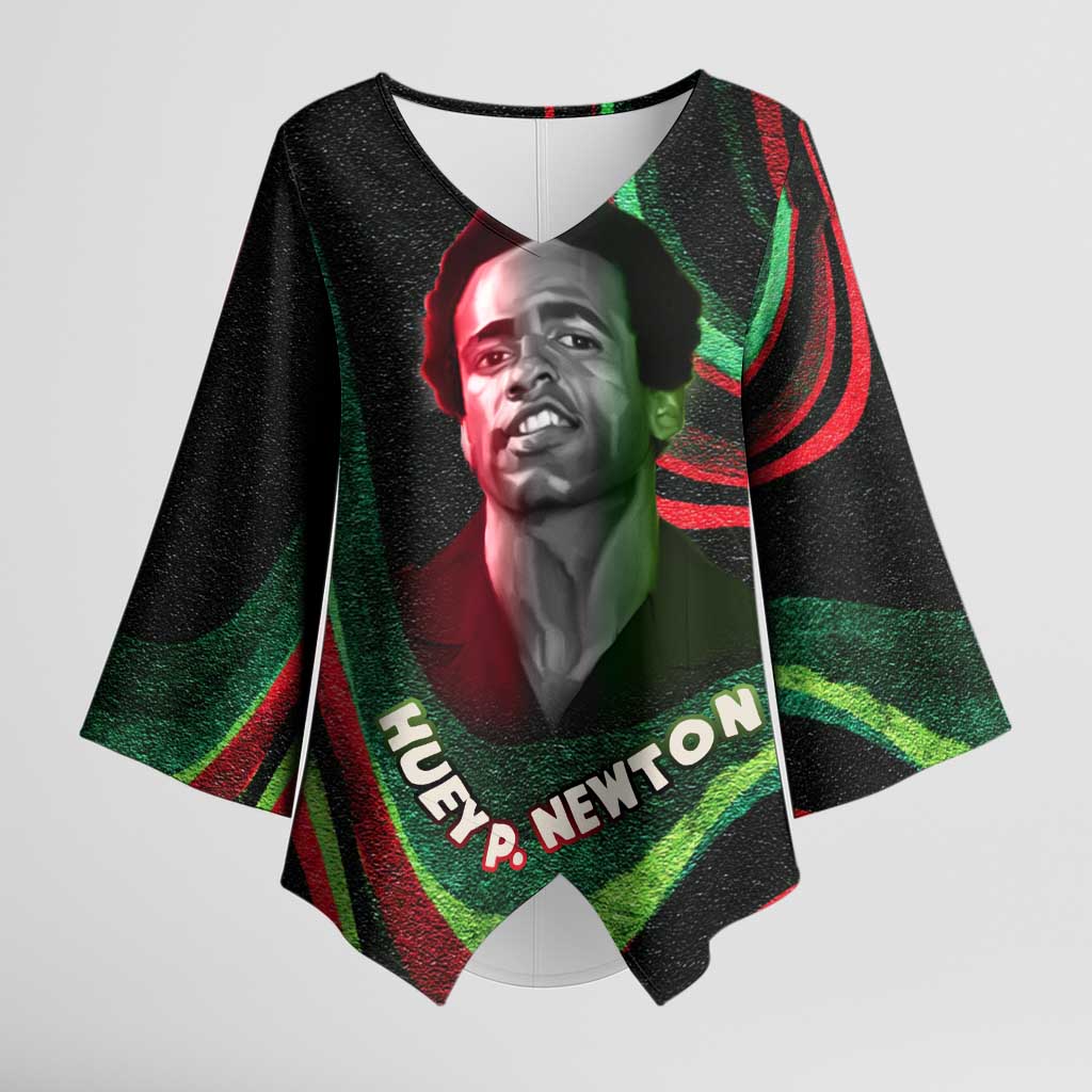 Huey P. Newton Kimono Sleeve Blouse Swirl Design Black Panther Party Symbol Revolutionary Tribute - Wonder Print Shop