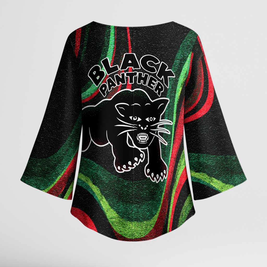 Huey P. Newton Kimono Sleeve Blouse Swirl Design Black Panther Party Symbol Revolutionary Tribute - Wonder Print Shop