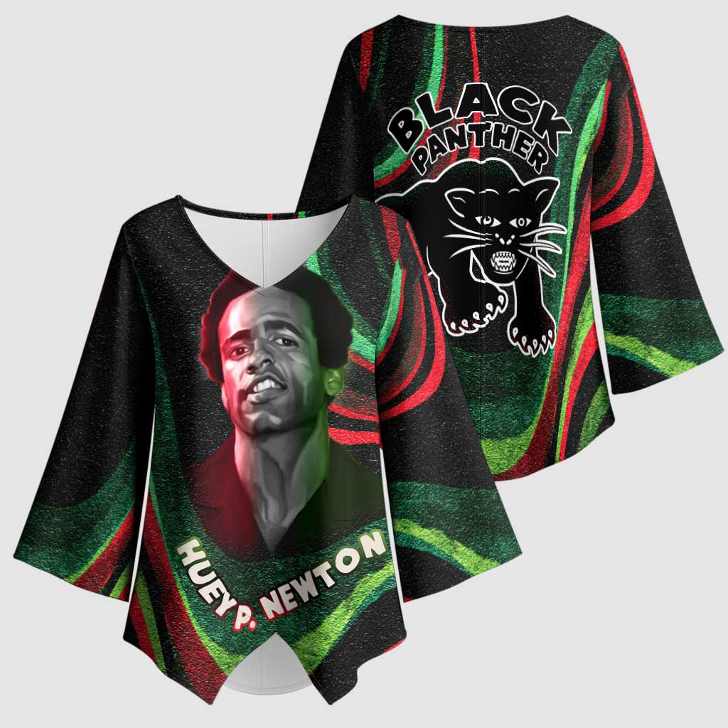 Huey P. Newton Kimono Sleeve Blouse Swirl Design Black Panther Party Symbol Revolutionary Tribute - Wonder Print Shop