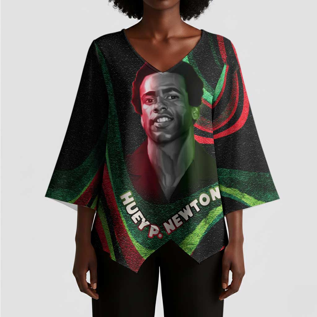 Huey P. Newton Kimono Sleeve Blouse Swirl Design Black Panther Party Symbol Revolutionary Tribute - Wonder Print Shop