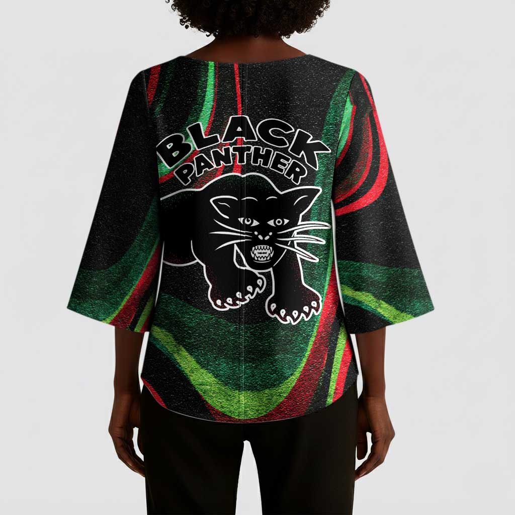 Huey P. Newton Kimono Sleeve Blouse Swirl Design Black Panther Party Symbol Revolutionary Tribute - Wonder Print Shop