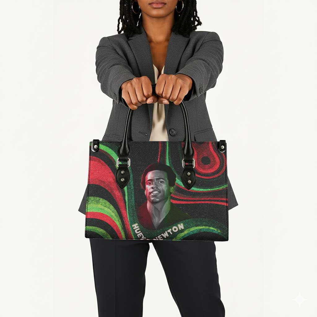 Huey P. Newton Leather Bag Swirl Design Black Panther Party Symbol Revolutionary Tribute - Wonder Print Shop