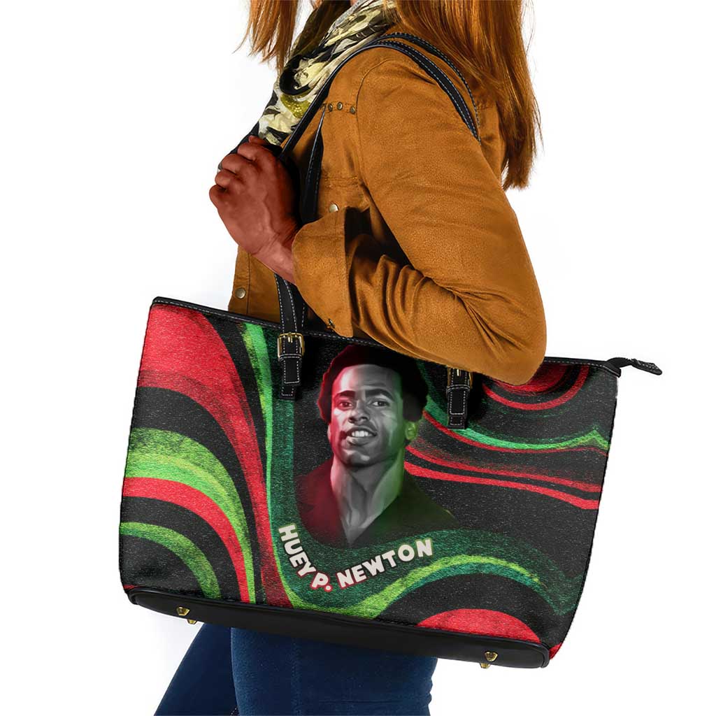 Huey P. Newton Leather Tote Bag Swirl Design Black Panther Party Symbol Revolutionary Tribute - Wonder Print Shop