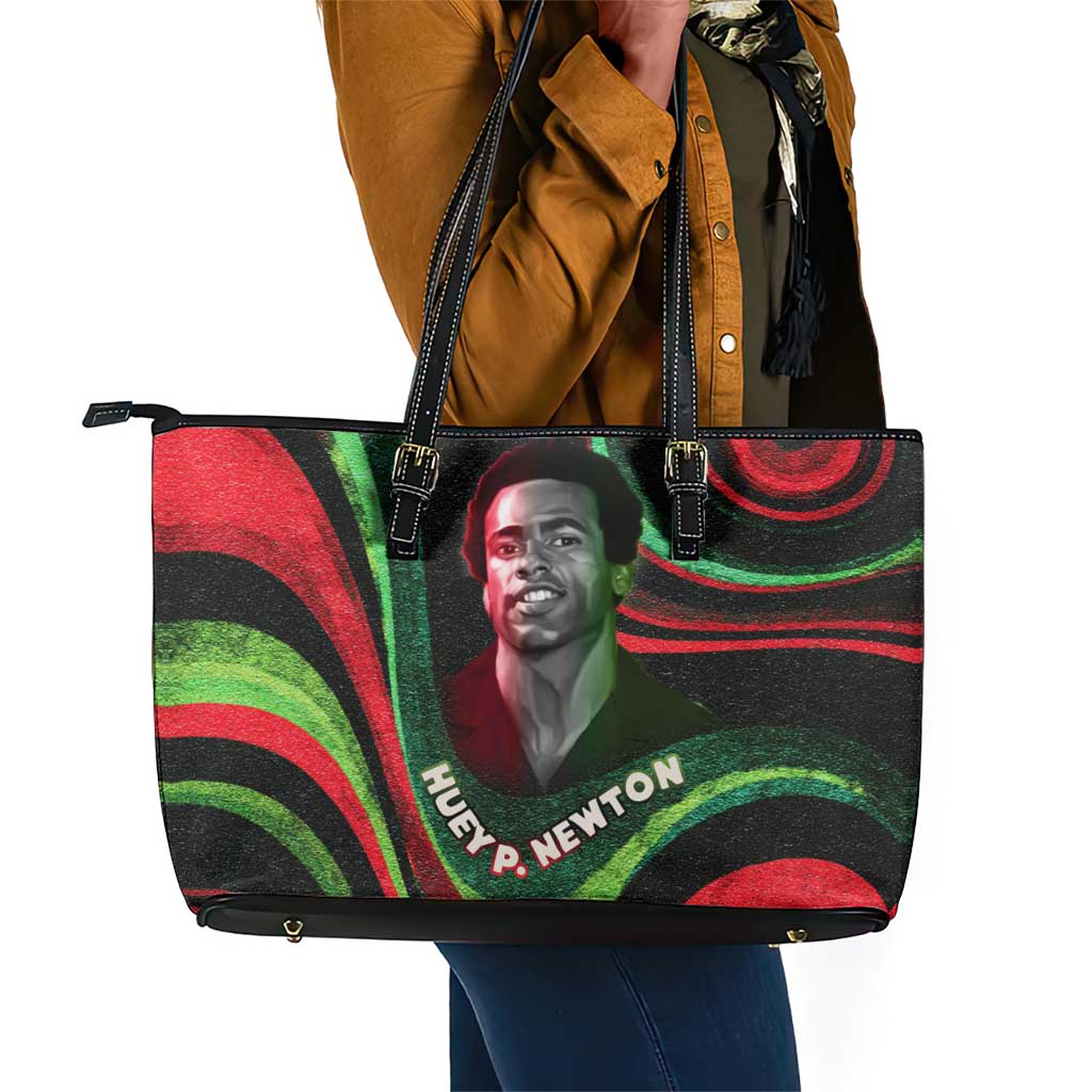 Huey P. Newton Leather Tote Bag Swirl Design Black Panther Party Symbol Revolutionary Tribute - Wonder Print Shop