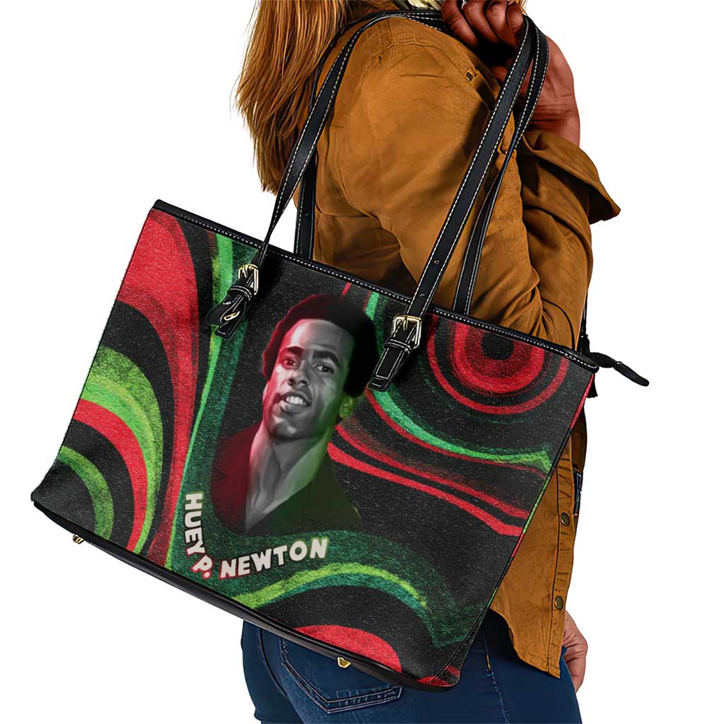 Huey P. Newton Leather Tote Bag Swirl Design Black Panther Party Symbol Revolutionary Tribute - Wonder Print Shop