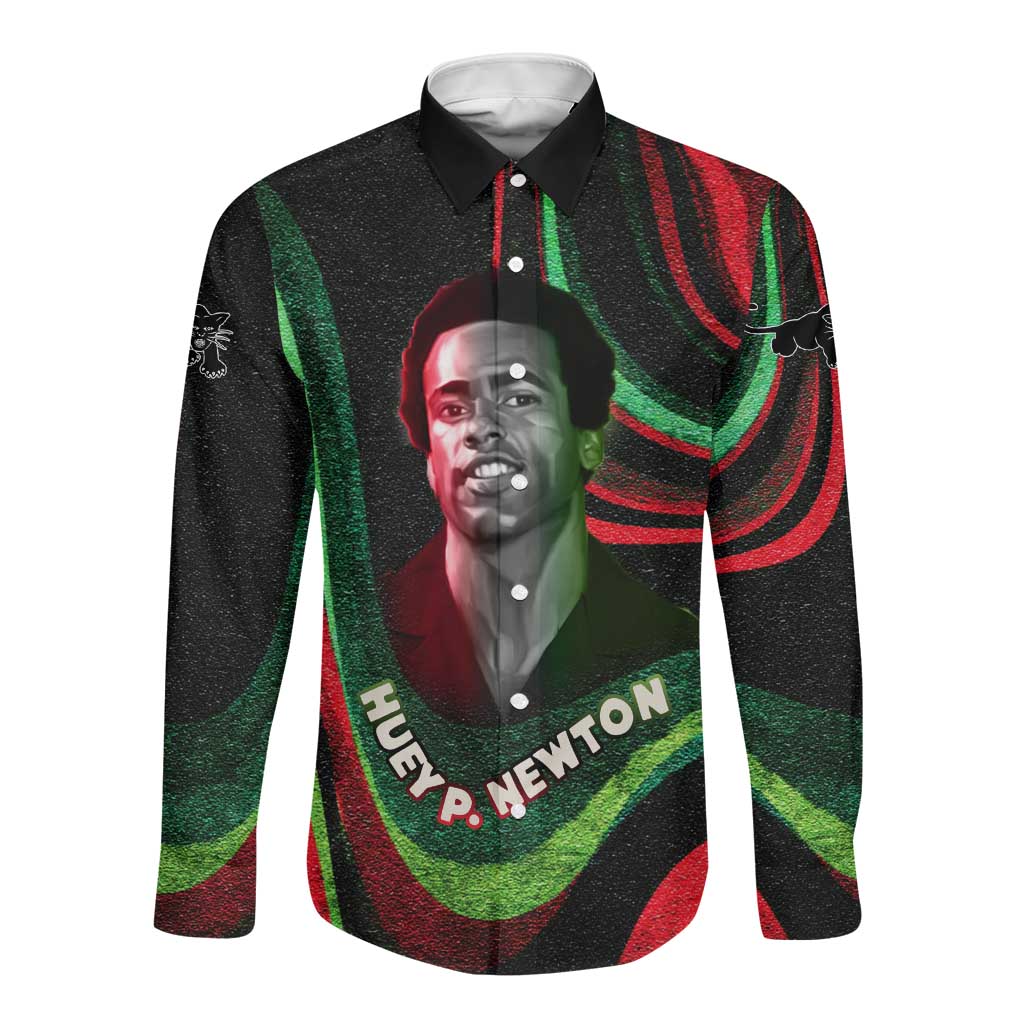 Huey P. Newton Long Sleeve Button Shirt Swirl Design Black Panther Party Symbol Revolutionary Tribute - Wonder Print Shop