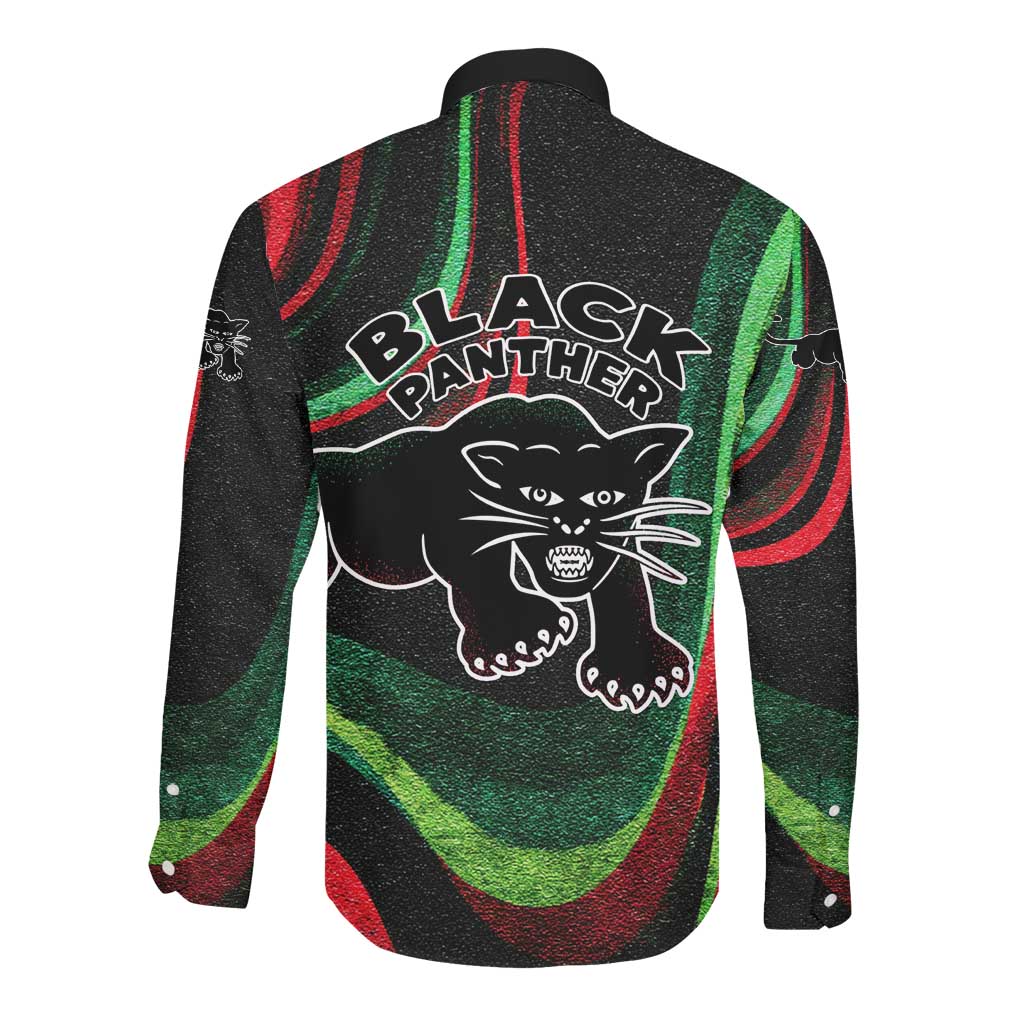 Huey P. Newton Long Sleeve Button Shirt Swirl Design Black Panther Party Symbol Revolutionary Tribute - Wonder Print Shop