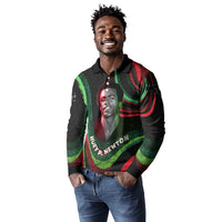 Huey P. Newton Long Sleeve Polo Shirt Swirl Design Black Panther Party Symbol Revolutionary Tribute - Wonder Print Shop
